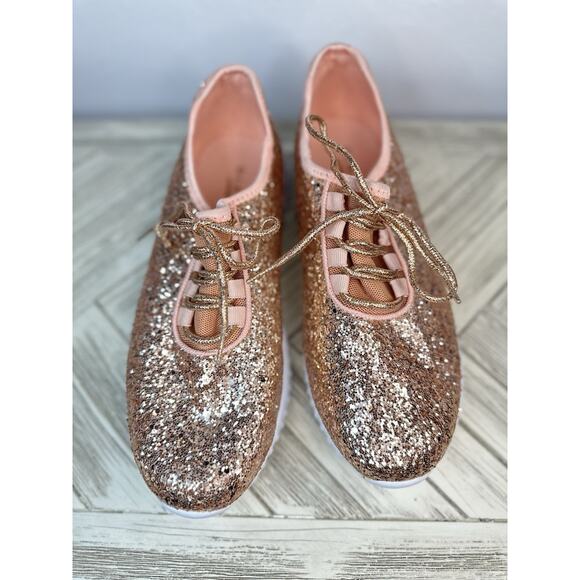 Rose Gold Glitter Glam Glaze Sneakers Size 10 - Picture 4 of 7